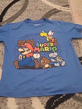 Nintendo Super Mario Graphic Youth T-Shirt XS Blue Cotton Blend Gaming 2023